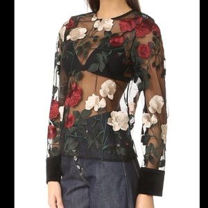 Ganni Simmons Embroidered Tulle Top